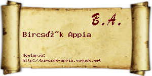 Bircsák Appia névjegykártya